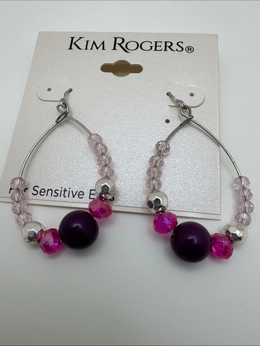 Kim Rogers Purple and Pink Beaded Hoop Earrings